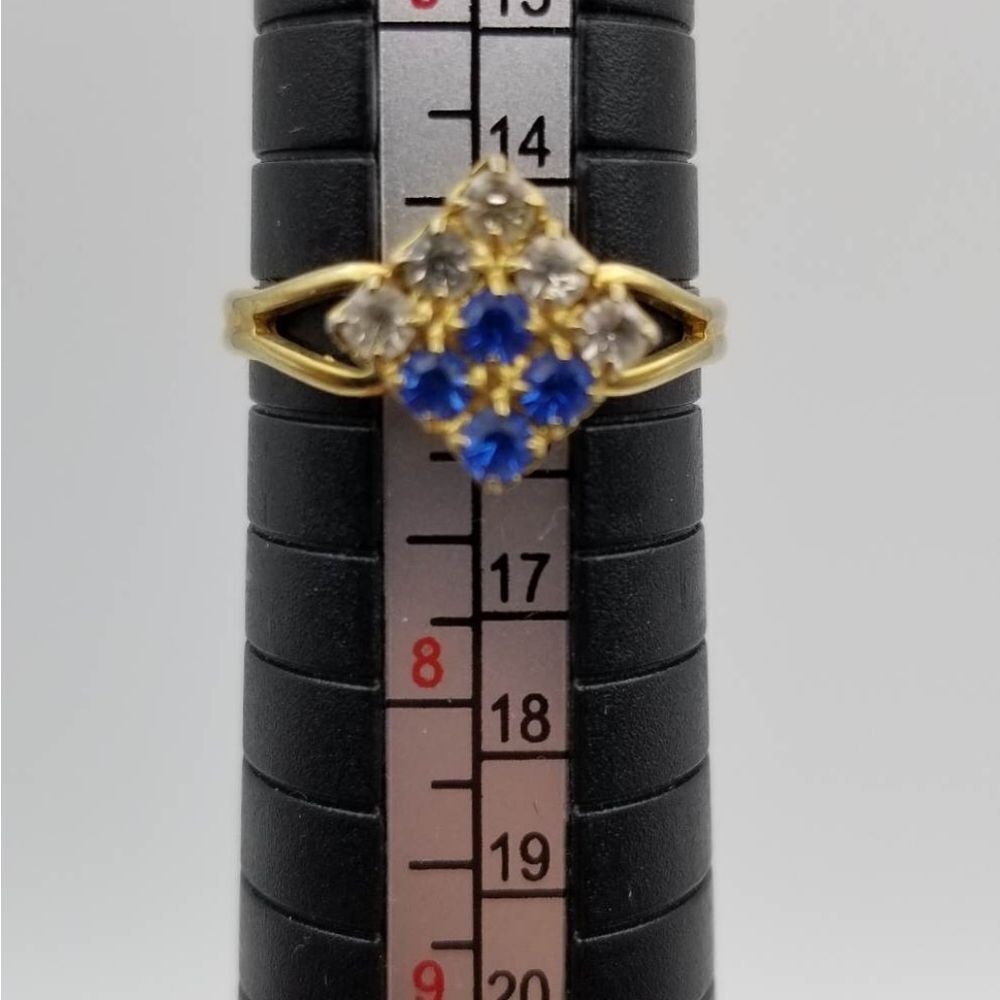 Blue and clear crystal diamond cut style adjustable ring